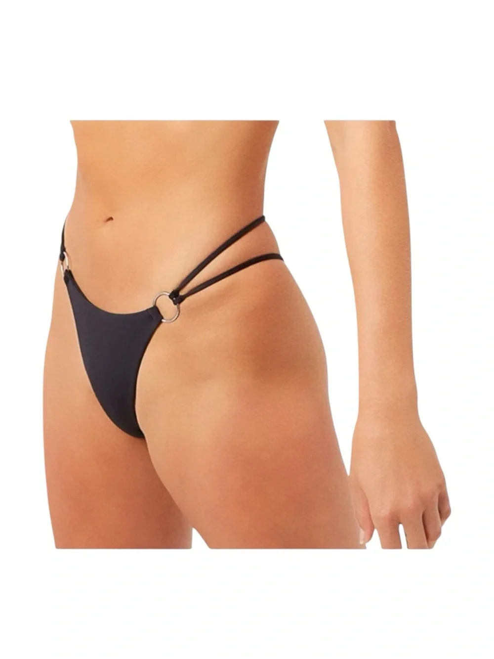 new Frankie’s Bikinis ↯ Kailyn Skimpy Ring Detail Bikini Bottoms ↯ Black ↯ Large